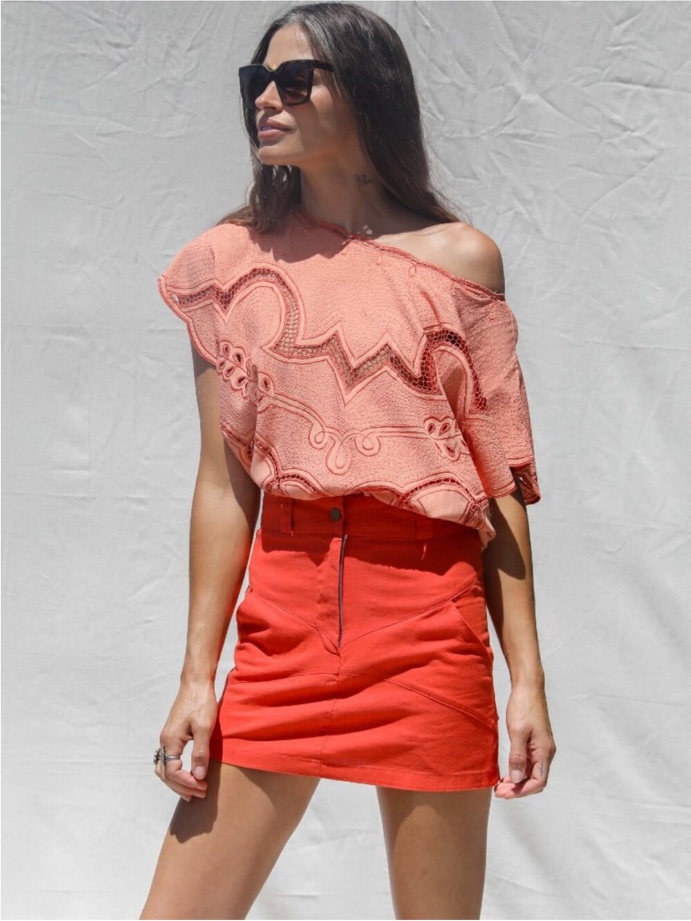 Jen's Pirate Booty Bright Coral Orange Red Zip Mini Skirt NWT